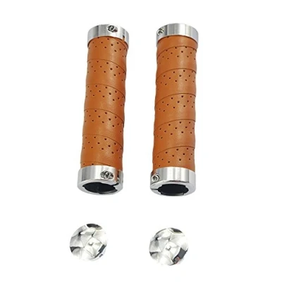 Image of UPANBIKE Bike Grips Leather Double Lock On Fit 22.2mm Handlebar for Mountain Road Bicycle (One Pair)