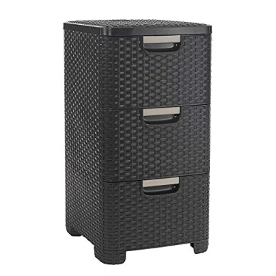 Image of CURVER Desk Tower with 3 Drawers of 14 L, Style Practical Storage for Tools, Laundry, Papers and Other x L 38 33 60 cm Chocolate
