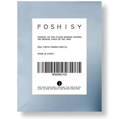 Image of FOSHISY A4 PVC Clear Binding Covers, 180 Micron, Pack of 100