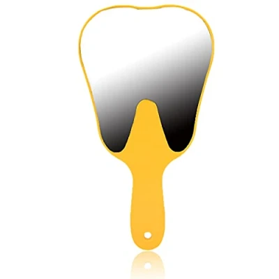 Image of Dental Mirror, Teeth Inspection Dentist Oral Hygiene Mouth Plastic Handle Care Hand Mirror Tool, Fashionable Cute Tooth for Clinics (Yellow)