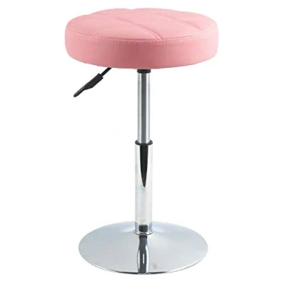 Image of FURWOO Round PU Leather Salon Massage Chair Adjustable Swivel Stool Work Barber Shop Beauty Nail Low Bar Checkered Cushion Small(Pink)