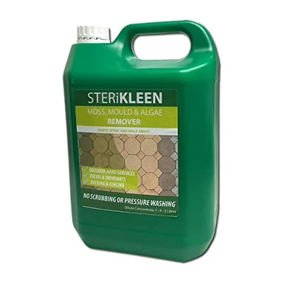 Image of STERiKLEEN Moss, Mould &amp; Algae Remover for Patios, Driveways, Decking Fences Simply Spray Walk Away 5L