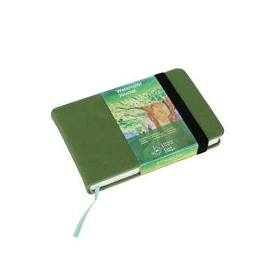 Image of tumuarta Square Watercolor Sketchbook, 140 LB, 300 GSM, Cotton Paper, Cold Press, 48 Pages, Hardbound, Paper Pad for Use As Travel Journal and Mixed Media (Green, 9X14 CM)