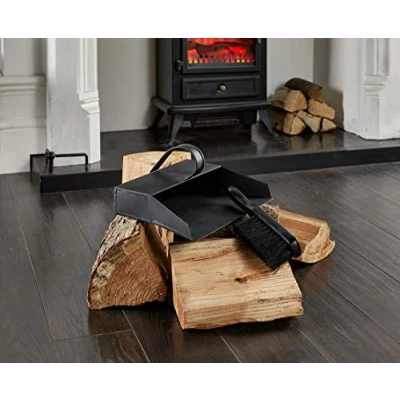 Image of New INGLENOOK Black Hooded Heavy Duty Bannister Dustpan and Brush Steel DUST PAN, Stiff