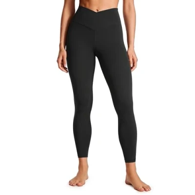 Image of CRZ Yoga Womens Butterluxe Cross Waist 25&#039;&#039; Workout Leggings V High Waisted Gym Soft Black 12
