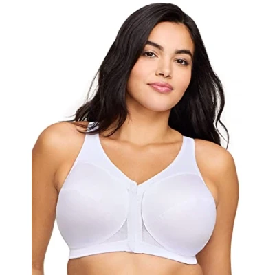 Image of Glamorise Full Figure Plus Size MagicLift Front Closure Posture Back Bra Wirefree #1265 White