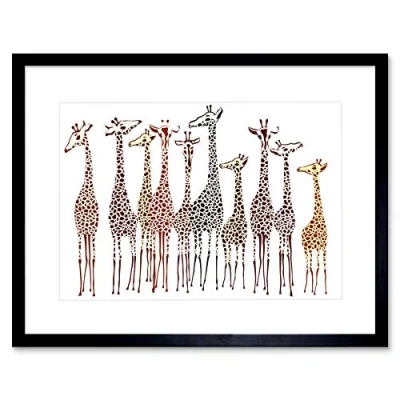 Image of Wee Blue Coo Dt Illustration Group Of Giraffes Framed Art Print Picture &amp; Mount F12X289