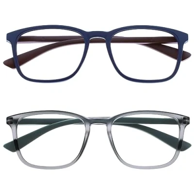 Image of OPULIZE Max Reading Glasses 2 pack Classic Large Rectangular Frame Matt Blue Grey Men&#039;s Women&#039;s Unisex Spring Hinges RR78 37 +1.00