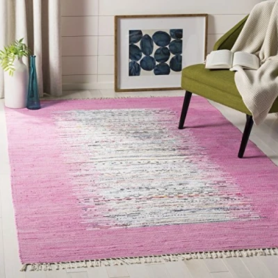 Image of SAFAVIEH Modern Rug for Living Room, Dining Bedroom Montauk Collection, Short Pile, in Ivory and Pink, 122 X 183 cm