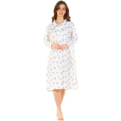 Image of Sue Marks Women&#039;s Long Sleeve 100% Cotton Wincey Meadow Flannel Nightdress (Blue, UK 14/16, EU 42/44)