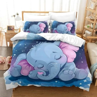 Image of VFKLZCNYR Elephant Duvet Cover Set Bedding 3D Microfiber Comforter with Pillow Shams, 2 Piece Set, Zipper Quilt King（220x240cm）