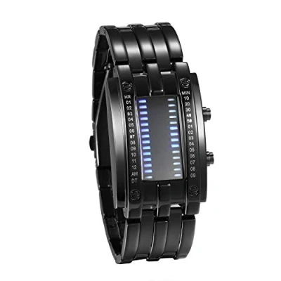 Image of JewelryWe Mens Womens Digital Watch LED Binary 30M Waterproof Watches Alloy Band Sports Military Wristwatch