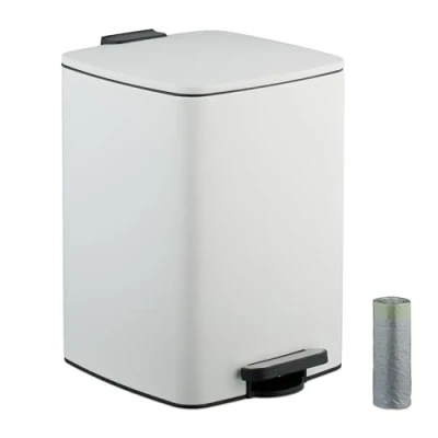 Image of Relaxdays Kitchen Pedal Bin, 20 Litres, Removable Inner Bucket, with Rubbish Bag Liners, Waste Disposal, Iron, White