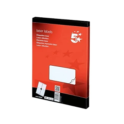 Image of 5 Star Addressing Labels Laser 4 per Sheet 139x99.1mm White [400 Labels]