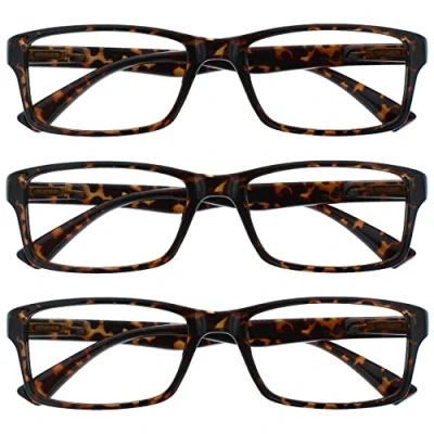Image of The Reading Glasses Company Brown Tortoiseshell Readers Value 3 Pack Mens Womens UVR3092BR +3.00