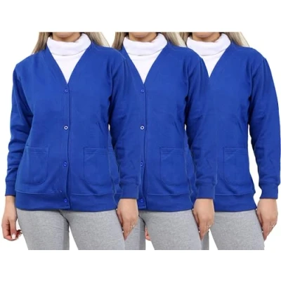 Image of GW CLASSY OUTFIT Girls School Cardigan (Pack of 3) Kids Button Fleece Schoolwear Uniform Sweatshirts UK Size 5 13 Years (13 14 Years, 3X Royal Blue)