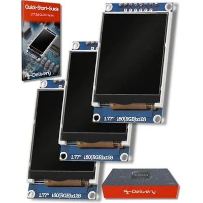 Image of AZDelivery 1.77 inch SPI TFT Display 128x160 pixels ST7735S 2.7V 3.3V 50mA ST7735 Compatible with Arduino and Raspberry Pi Including E Book! (Pack of 3)
