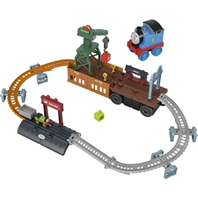 Image of Thomas &amp; Friends Fisher Price 2 in 1 Transforming Playset, push along train and track set with storage working crane for kids ages 3 up