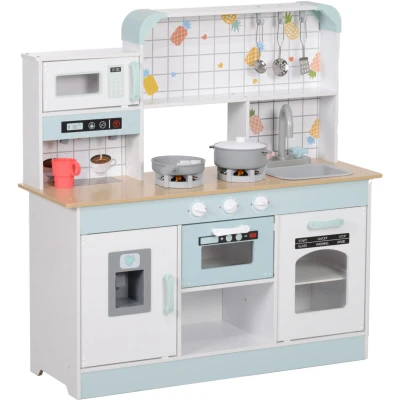 Image of AIYAPLAY Toy Kitchen, Pretend Role Play Kitchen with Hob, Sound and Light, Coffee Machine, Ice Maker, Microwave, Oven, Storage Space, for Boys Girls Aged 3+ Years