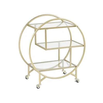 Image of Beliani Kitchen Trolley Gold Glam Wheels Three Shelves Glass Storage 50 x 34 cm Colton