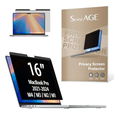 Image of SenseAGE Magnetic Privacy Screen Filter for MacBook Pro 16 inch, Easy On/Off Anti Blue Light, Glare Protector, Compatible with Apple Mac Laptop inch (2021 2023 M1/M2/M3)