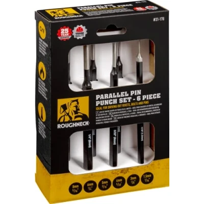Image of Roughneck ROU31178 Chrome Vanadium Parallel Pin Punch Set 6 Piece 1.5, 3, 4, 5, 6, 8mm/1/16, 1/8, 5/32, 3/16, 1/4, 5/16&quot;