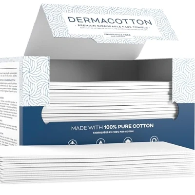 Image of Dermacotton Value Pack [80 Disposable Cotton Towels], 10x8 inches, 100% Biodegradable Face Towels Super Soft Wipes, Hypoallergenic Makeup Remover Wipes. Sensitive Skin, Facial Cloths