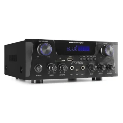 Image of Fenton AV430B Stereo Karaoke Amplifier with Bluetooth, 2x 300W Black HiFi Home Powerful Amplifiers USB, SD Inputs, RCA and Microphone Connectivity