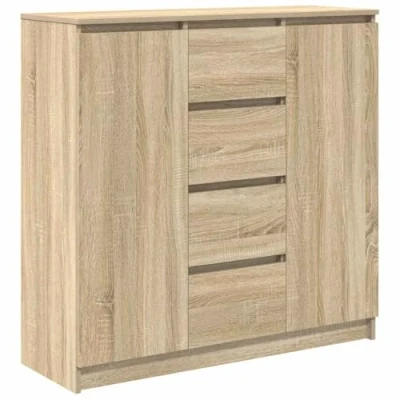Image of vidaXL Sideboard with Drawers Engineered Wood Cabinet Sonoma Oak, 100.5x35x98.5 cm Living/Dining/Office Storage Unit