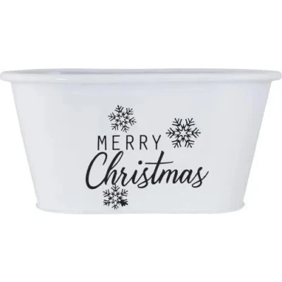 Image of Fyne Finds Metal Merry Christmas White Plant Pots Pail Planters Troughs Xmas Snowflakes Theme (1)