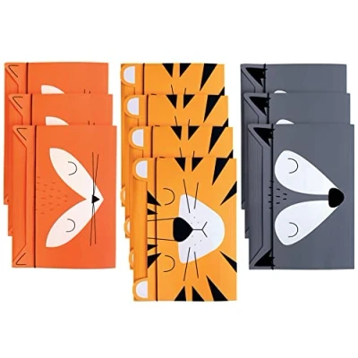 Image of Elastic Folder A5 Sturdy Cardboard Soft Touch Feel Printed Inside and Outside Funny Shape for Kids 3 Designs Assorted: Fox + Tiger Wolf Pack of 10