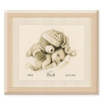 Image of Vervaco Counted Cross Stitch Birth Record: Baby &amp; Teddy, Acrylic, NA, 22 x 20cm
