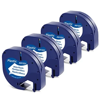Image of 4X MarkField Compatible Plastic Label Tape Replacement for Dymo LetraTag Labels 12 mm x 4 m 91201 LT 100H 100T 110T XR XM 200B QX 50, Black on White