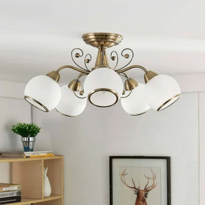 Image of Ceiling Light &#039;Corentin&#039; dimmable (Antique, Vintage) in Bronze Made of Glass for e.g. Living Room &amp; Dining (5 Sources, E14) from Lindby lamp, lamp