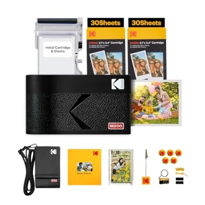 Image of KODAK Mini 2 ERA 4PASS Portable Photo Printer (2.1x3.4 inches), Initial 8 Sheets + 60 Pack, Accessory Bundle, Black