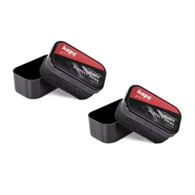 Image of Kaps Perfect Shine Shoe Polish Sponge (2 Pck) Twin Pack Black Use for Instant on Leather &amp; Synthetic Footwear Easy to Use, Durable Portable Accessory Look Smart