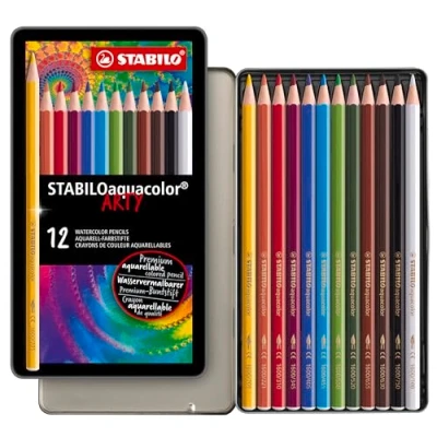 Image of Aquarellable Colouring Pencil STABILOaquacolor ARTY Tin of 12 Assorted Colours