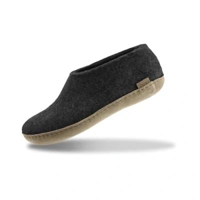 Image of GLERUPS Slip on Slippers Women and Men with Rubber Sole (Black) Unisex Wool Slipper Shoes Comfy Outdoor Indoor Cosy Gents Ladies