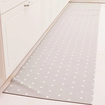 Image of PETTI Artigiani Italiani Kitchen Rug Runner Non Slip and Washable 52x340 cm Design Hearts Grey 100% Made in Italy