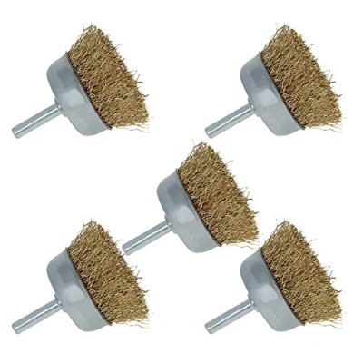 Image of Utoolmart Brass Wire Cup Brush, Coated Brush Wheel, Drill Set, Wheels 50mm Plated Crimped Steel, 5 Pcs