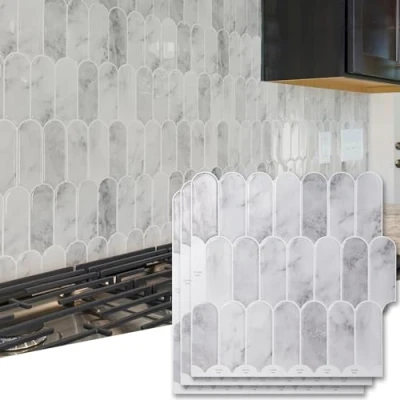 Image of Art3d 10 Sheet Peel and Stick Kitchen Backsplash Tile, Vinyl On Wall Tile Sticker for Bathroom Laundry Room Back Splashes, 12&quot;x12&quot; Grey Marble