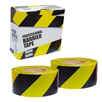 Image of 2 x Professional Barrier Hazard Safety Warning Tape Yellow &amp; Black, 70mm 500m