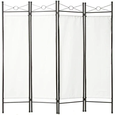 Image of TecTake 4 panel room divider in lacquered steel movable partition folding screen 180x160cm (1x White no. 401660)
