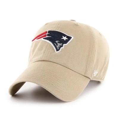 Image of 47 NFL New England Patriots Clean Up Unisex Baseball Cap, Adjustable Buckle Strap, Team Logo, Colour Khaki