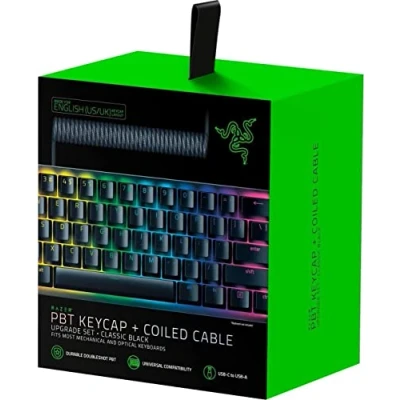 Image of Razer PBT Keycap Upgrade Set with Coiled Cable Backlight Compatible (Superior Shine Resistant Material, Doubleshot Molding Ultra Thin Font, Cable) Black US Layout