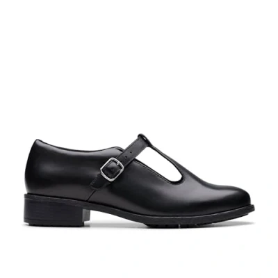 Image of Clarks Havisham Bar Leather Shoes in Black Size 6