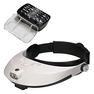 Image of COVVY Head Magnifier with LED Lamp Light Magnifying Glass Headset Loupe for Repair, Jewelry, Sewing, Crafts, Watch Circuit (White)