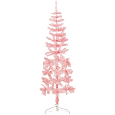 Image of vidaXL Slim Artificial Half Christmas Tree with Stand Pink 120 cm