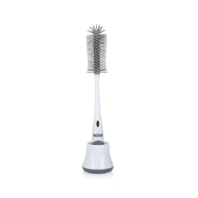 Image of Nuby Baby Bottle Cleaning Brush. 2 in 1 and Teat Brush with Hygiene Stand, White