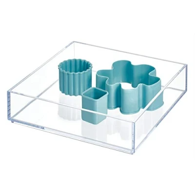 Image of iDesign Desk Drawer Organiser for Makeup and Kitchen Utensils, Large Storage Tray Dividers made of Durable Plastic, Clear, White, Small: 20.3 cm x